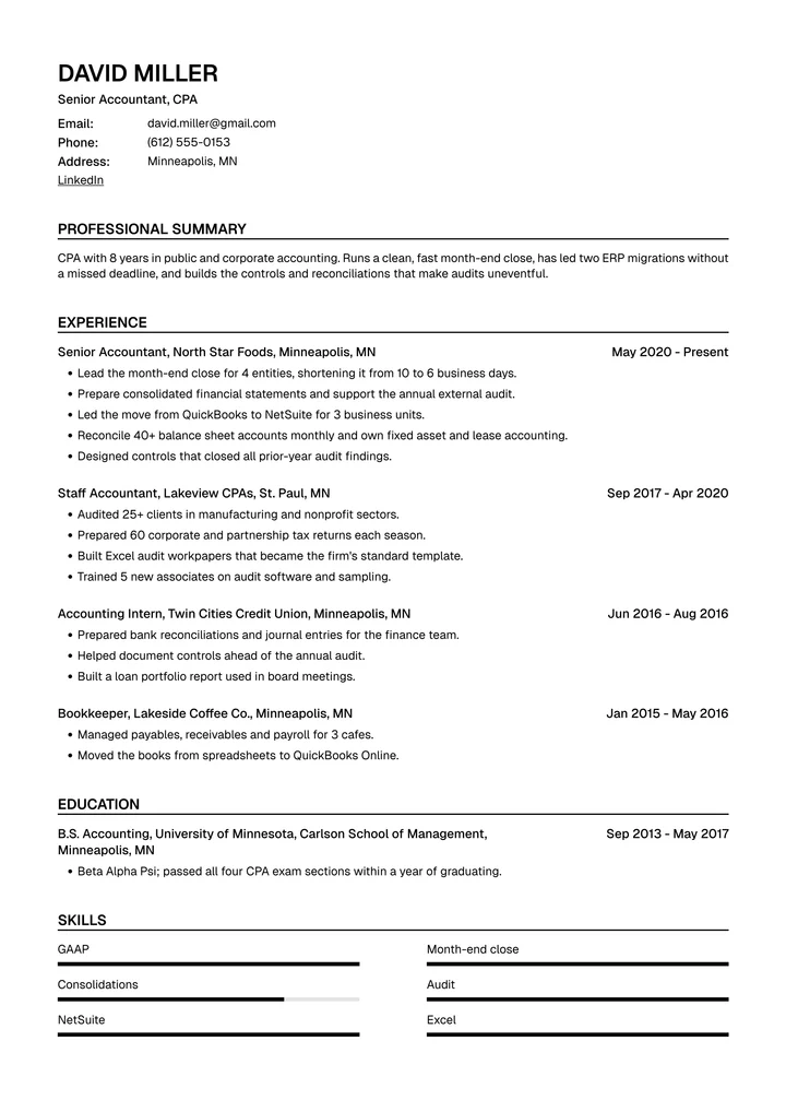 Classic resume template example