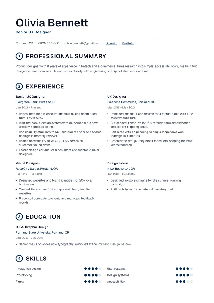 Folio resume template example