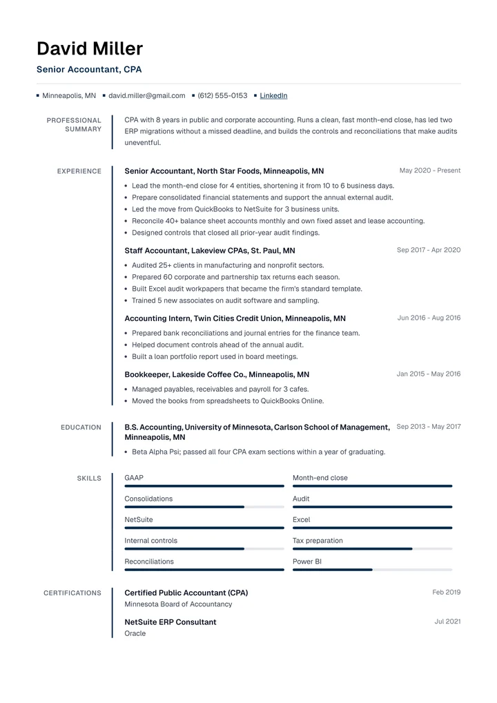 Ledger resume template example