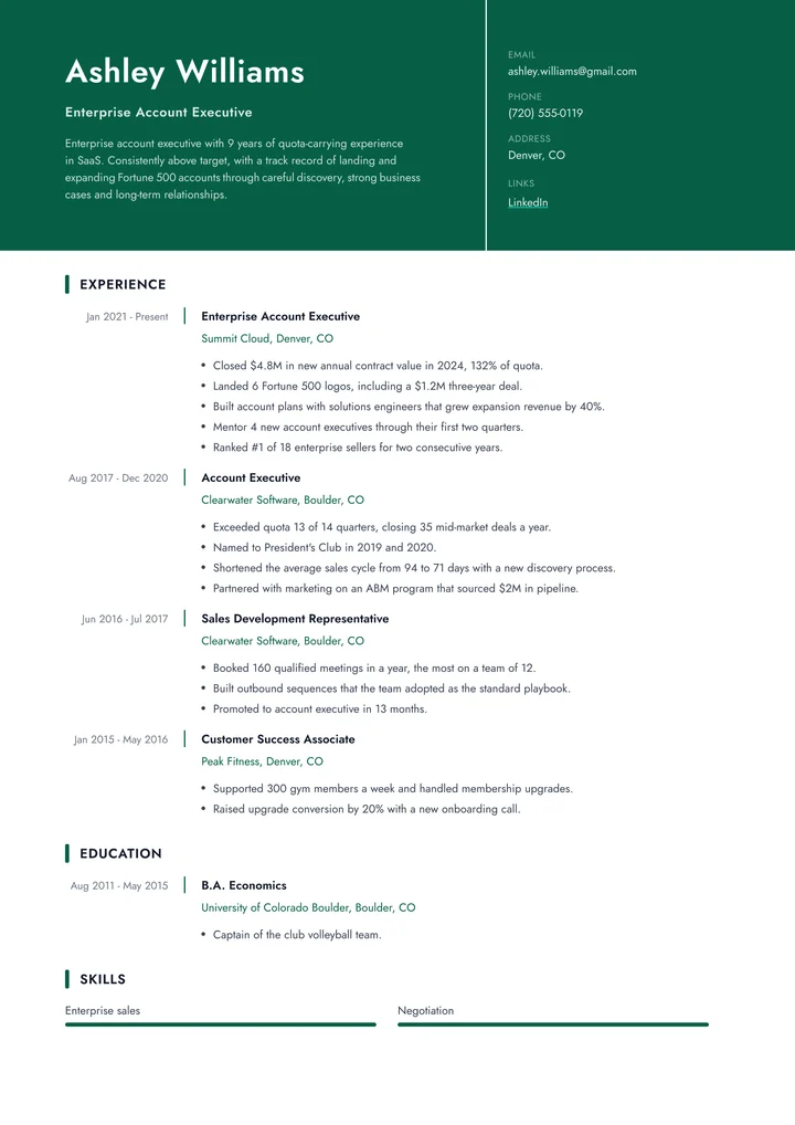 Pulse resume template example