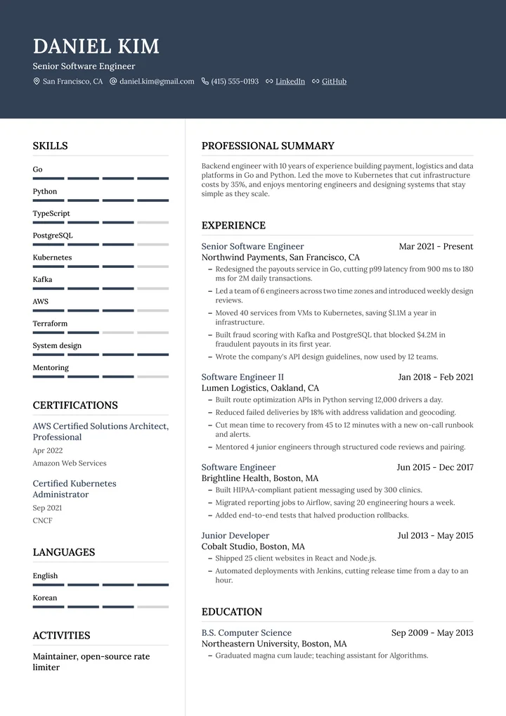 Vantage resume template example