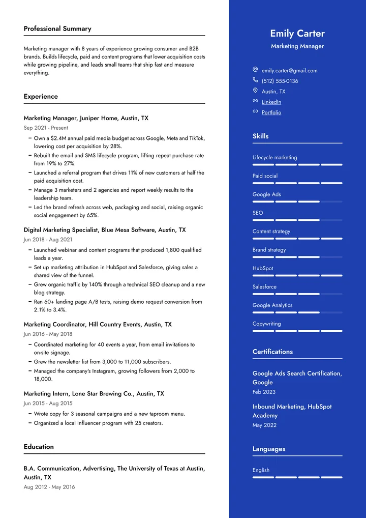 Vertex resume template example
