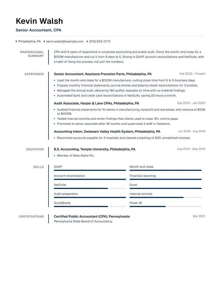 Resume example for an accountant
