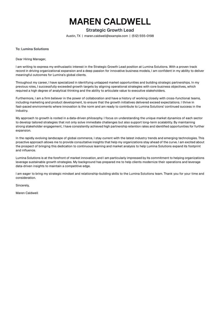 Meridian cover letter template, filled in